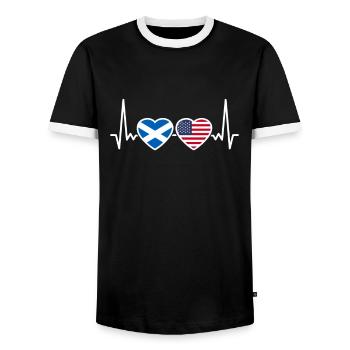 Scotland USA Heartbeat Flag Scottish - Men's Ringer Shirt - black/white - Front - AI Model Female 172 light (172cm) & AI Model Male 178 light (178cm)