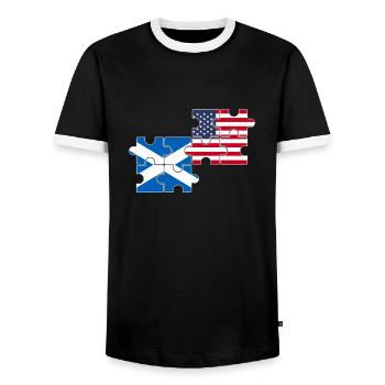 Scotland, USA, Flag, American, Scottish - Men's Ringer Shirt - black/white - Front - AI Model Female 172 light (172cm) & AI Model Male 178 light (178cm)
