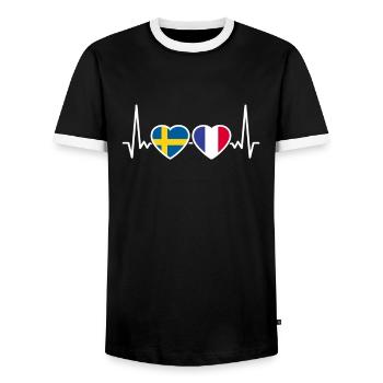 Suède, France, Heartbeat, Drapeau, Suède - T-shirt contrasté Homme - noir/blanc - Devant - AI Model Female 172 light (172cm) & AI Model Male 178 light (178cm)