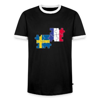 Suède, France, drapeau, Français, Suède - T-shirt contrasté Homme - noir/blanc - Devant - AI Model Female 172 light (172cm) & AI Model Male 178 light (178cm)
