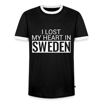 J’ai perdu mon cœur en Suède Suède Suédois - T-shirt contrasté Homme - noir/blanc - Devant - AI Model Female 172 light (172cm) & AI Model Male 178 light (178cm)