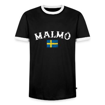 Malmö Vintage Schweden Schwedische Flagge Schwede - Männer Kontrast-T-Shirt - Schwarz/Weiß - Vorne - AI Model Female 172 light (172cm) & AI Model Male 178 light (178cm)
