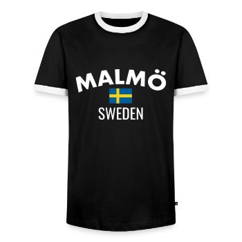 Malmö, Suède, Suède, Drapeau suédois, Suède - T-shirt contrasté Homme - noir/blanc - Devant - AI Model Female 172 light (172cm) & AI Model Male 178 light (178cm)