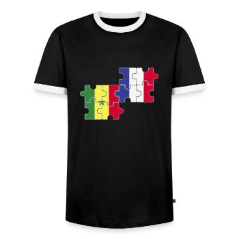 Senegal France Flag French Senegalese - Men's Ringer Shirt - black/white - Front - AI Model Female 172 light (172cm) & AI Model Male 178 light (178cm)