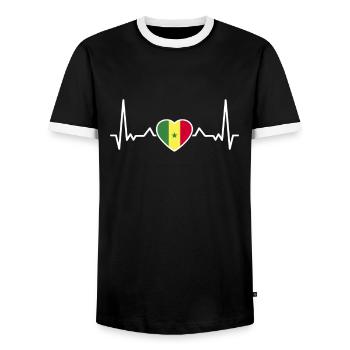 Battement de cœur du Sénégal Drapeau du Sénégal - T-shirt contrasté Homme - noir/blanc - Devant - AI Model Female 172 light (172cm) & AI Model Male 178 light (178cm)
