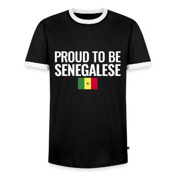 Proud To Be Senegalese Senegal Flag - Men's Ringer Shirt - black/white - Front - AI Model Female 172 light (172cm) & AI Model Male 178 light (178cm)