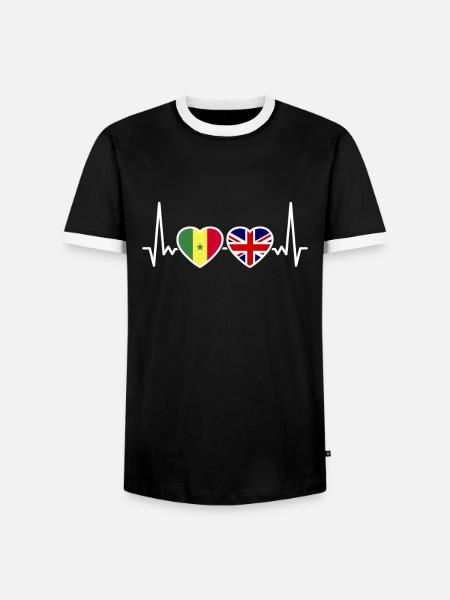 Senegal UK Heartbeat Flag British - Men's Ringer Shirt - black/white