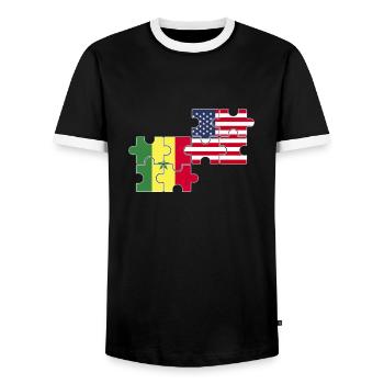 Senegal USA Flag American Senegalese - Men's Ringer Shirt - black/white - Front - AI Model Female 172 light (172cm) & AI Model Male 178 light (178cm)