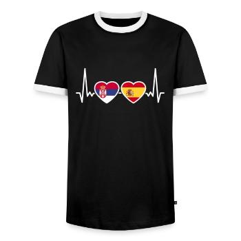 Serbia Spain heartbeat flag Spanish Serb - Men's Ringer Shirt - black/white - Front - AI Model Female 172 light (172cm) & AI Model Male 178 light (178cm)