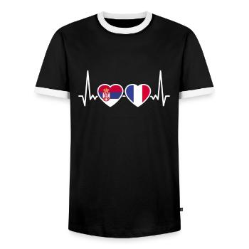 Serbie France Heartbeat Flag Serbie - T-shirt contrasté Homme - noir/blanc - Devant - AI Model Female 172 light (172cm) & AI Model Male 178 light (178cm)
