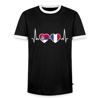 Serbia France Vintage Heartbeat Flag Serbia - Men's Ringer Shirt - black/white - Front - AI Model Female 172 light (172cm) & AI Model Male 178 light (178cm)