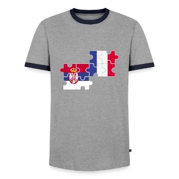 Serbie, France, drapeau, Français, Serbe - T-shirt contrasté Homme - gris/marine  - Devant - AI Model Female 172 light (172cm) & AI Model Male 178 light (178cm)