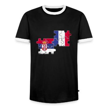 Serbia France Vintage Flag French Serb - Men's Ringer Shirt - black/white - Front - AI Model Female 172 light (172cm) & AI Model Male 178 light (178cm)