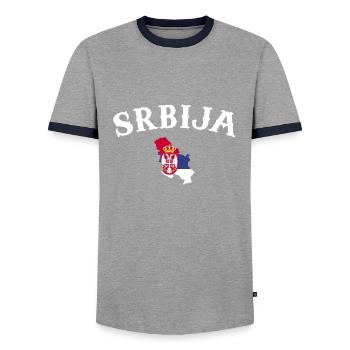 Srbija Map Serbia Serbian Flag Serb - Men's Ringer Shirt - grey/navy  - Front - AI Model Female 172 light (172cm) & AI Model Male 178 light (178cm)