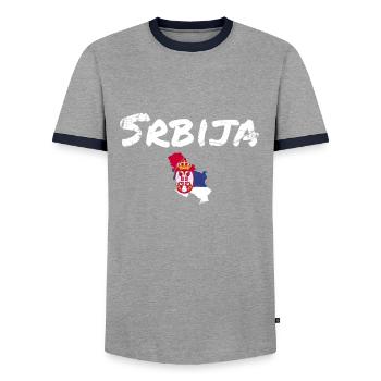 Srbija Vintage Card Serbian Flag Serbian - Men's Ringer Shirt - grey/navy  - Front - AI Model Female 172 light (172cm) & AI Model Male 178 light (178cm)