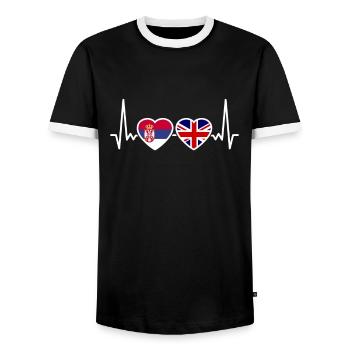 Serbia UK Heartbeat Flag British Serb - Men's Ringer Shirt - black/white - Front - AI Model Female 172 light (172cm) & AI Model Male 178 light (178cm)
