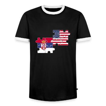 Serbia USA Flag American Serb - Men's Ringer Shirt - black/white - Front - AI Model Female 172 light (172cm) & AI Model Male 178 light (178cm)