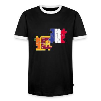 Sri Lanka France Flag French Sri Lankans - Men's Ringer Shirt - black/white - Front - AI Model Female 172 light (172cm) & AI Model Male 178 light (178cm)