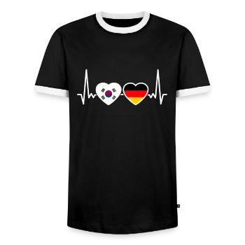 South Korea Germany Heartbeat Flag South Korean - Men's Ringer Shirt - black/white - Front - AI Model Female 172 light (172cm) & AI Model Male 178 light (178cm)