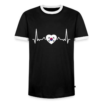 Corée du Sud Heartbeat Drapeau sud-coréen Coréens - T-shirt contrasté Homme - noir/blanc - Devant - AI Model Female 172 light (172cm) & AI Model Male 178 light (178cm)