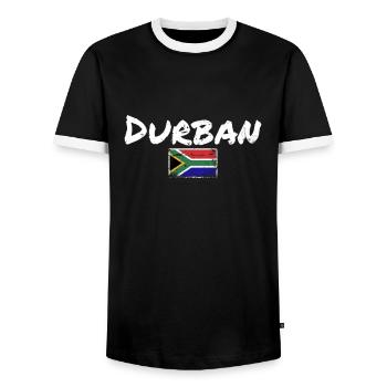 Durban Vintage South Africa South Africa Flag - Men's Ringer Shirt - black/white - Front - AI Model Female 172 light (172cm) & AI Model Male 178 light (178cm)