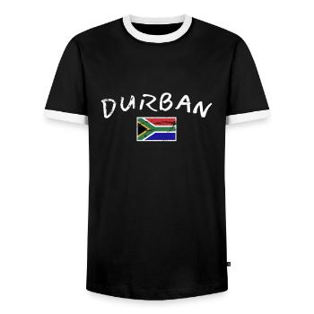 Durban Vintage South Africa South African Flag - Men's Ringer Shirt - black/white - Front - AI Model Female 172 light (172cm) & AI Model Male 178 light (178cm)