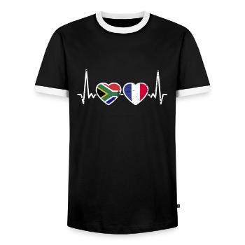 Afrique du Sud France Vintage Heartbeat drapeau - T-shirt contrasté Homme - noir/blanc - Devant - AI Model Female 172 light (172cm) & AI Model Male 178 light (178cm)