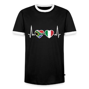 South Africa Italy Heartbeat Flag South African - Men's Ringer Shirt - black/white - Front - AI Model Female 172 light (172cm) & AI Model Male 178 light (178cm)