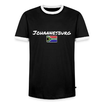 Johannesburg Vintage South African Flag - Men's Ringer Shirt - black/white - Front - AI Model Female 172 light (172cm) & AI Model Male 178 light (178cm)