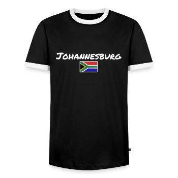 Drapeau de Johannesburg, Afrique du Sud, Afrique du Sud - T-shirt contrasté Homme - noir/blanc - Devant - AI Model Female 172 light (172cm) & AI Model Male 178 light (178cm)