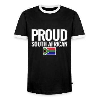 Proud South African South Africa Flag - Men's Ringer Shirt - black/white - Front - AI Model Female 172 light (172cm) & AI Model Male 178 light (178cm)