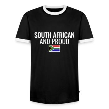 South African And Proud South Africa Flag - Men's Ringer Shirt - black/white - Front - AI Model Female 172 light (172cm) & AI Model Male 178 light (178cm)