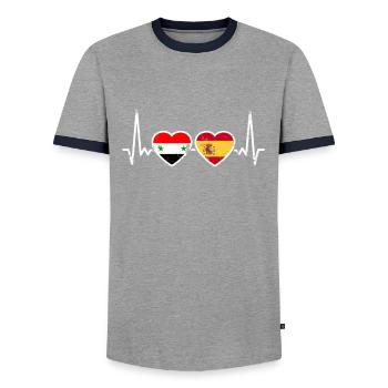 Syrie Espagne Vintage Heartbeat drapeau Syriens - T-shirt contrasté Homme - gris/marine  - Devant - AI Model Female 172 light (172cm) & AI Model Male 178 light (178cm)