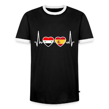 Syrien Spanien Herzschlag Flagge Spanier Syrer - Männer Kontrast-T-Shirt - Schwarz/Weiß - Vorne - AI Model Female 172 light (172cm) & AI Model Male 178 light (178cm)