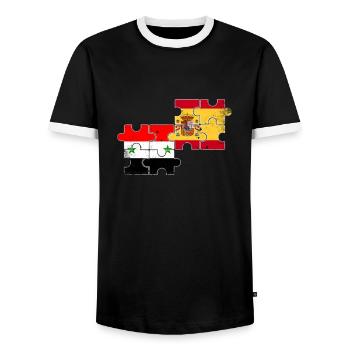 Syrien Spanien Vintage Flagge Spanier Syrer - Männer Kontrast-T-Shirt - Schwarz/Weiß - Vorne - AI Model Female 172 light (172cm) & AI Model Male 178 light (178cm)