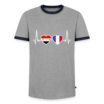 Syrie France Vintage Heartbeat drapeau Syriens - T-shirt contrasté Homme - gris/marine  - Devant - AI Model Female 172 light (172cm) & AI Model Male 178 light (178cm)