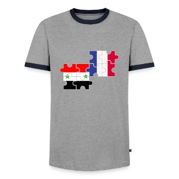 Syrie, France, drapeau, Français, Syriens - T-shirt contrasté Homme - gris/marine  - Devant - AI Model Female 172 light (172cm) & AI Model Male 178 light (178cm)