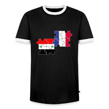 Syrien Frankreich Flagge Franzose Syrer - Männer Kontrast-T-Shirt - Schwarz/Weiß - Vorne - AI Model Female 172 light (172cm) & AI Model Male 178 light (178cm)