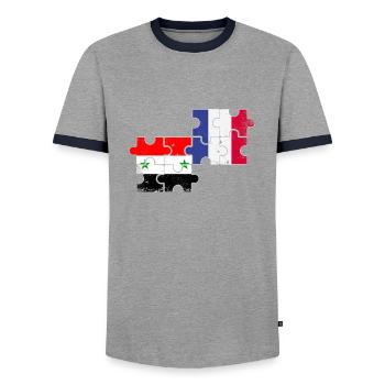 Syrie France Vintage Drapeau Français Syrien - T-shirt contrasté Homme - gris/marine  - Devant - AI Model Female 172 light (172cm) & AI Model Male 178 light (178cm)