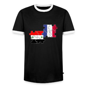 Syrien Frankreich Vintage Flagge Franzose Syrer - Männer Kontrast-T-Shirt - Schwarz/Weiß - Vorne - AI Model Female 172 light (172cm) & AI Model Male 178 light (178cm)