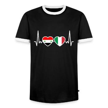 Syrien Italien Herzschlag Flagge Italiener Syrer - Männer Kontrast-T-Shirt - Schwarz/Weiß - Vorne - AI Model Female 172 light (172cm) & AI Model Male 178 light (178cm)