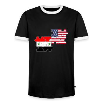 Syria, USA, flag, American, Syrian - Men's Ringer Shirt - black/white - Front - AI Model Female 172 light (172cm) & AI Model Male 178 light (178cm)