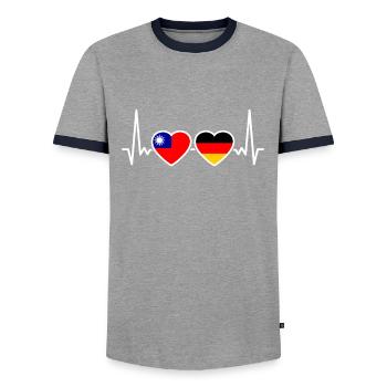 Taiwan Germany Heartbeat Flag Taiwanese - Men's Ringer Shirt - grey/navy  - Front - AI Model Female 172 light (172cm) & AI Model Male 178 light (178cm)