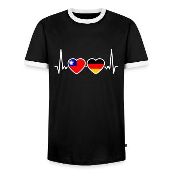 Taiwan Germany Heartbeat Flag Taiwanese - Men's Ringer Shirt - black/white - Front - AI Model Female 172 light (172cm) & AI Model Male 178 light (178cm)