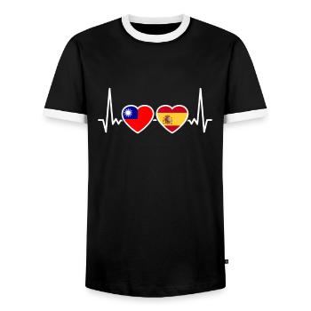Taiwan Spain Heartbeat Flag Spanish Taiwanese - Men's Ringer Shirt - black/white - Front - AI Model Female 172 light (172cm) & AI Model Male 178 light (178cm)