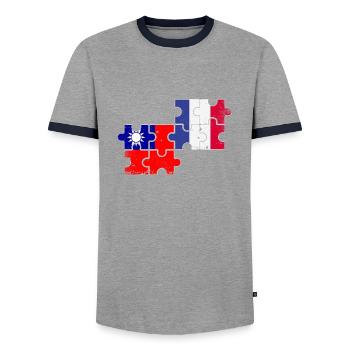 Taiwan France Vintage Flag French Taiwanese - Men's Ringer Shirt - grey/navy  - Front - AI Model Female 172 light (172cm) & AI Model Male 178 light (178cm)