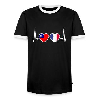 Taiwan France Vintage Heartbeat Flag - Men's Ringer Shirt - black/white - Front - AI Model Female 172 light (172cm) & AI Model Male 178 light (178cm)