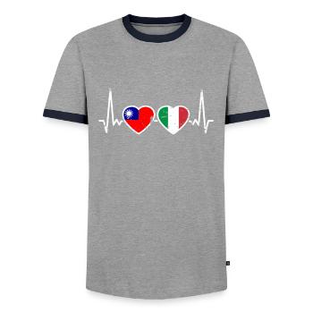 Taiwan Italy Vintage Heartbeat Flag Taiwanese - Men's Ringer Shirt - grey/navy  - Front - AI Model Female 172 light (172cm) & AI Model Male 178 light (178cm)
