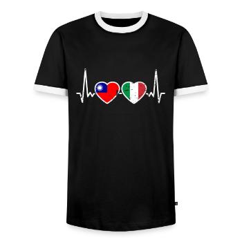 Taiwan Italy Vintage Heartbeat Flag Taiwanese - Men's Ringer Shirt - black/white - Front - AI Model Female 172 light (172cm) & AI Model Male 178 light (178cm)