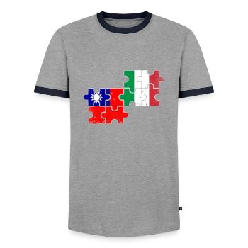 Taiwan Italy Vintage Flag Italian Taiwanese - Men's Ringer Shirt - grey/navy  - Front - AI Model Female 172 light (172cm) & AI Model Male 178 light (178cm)